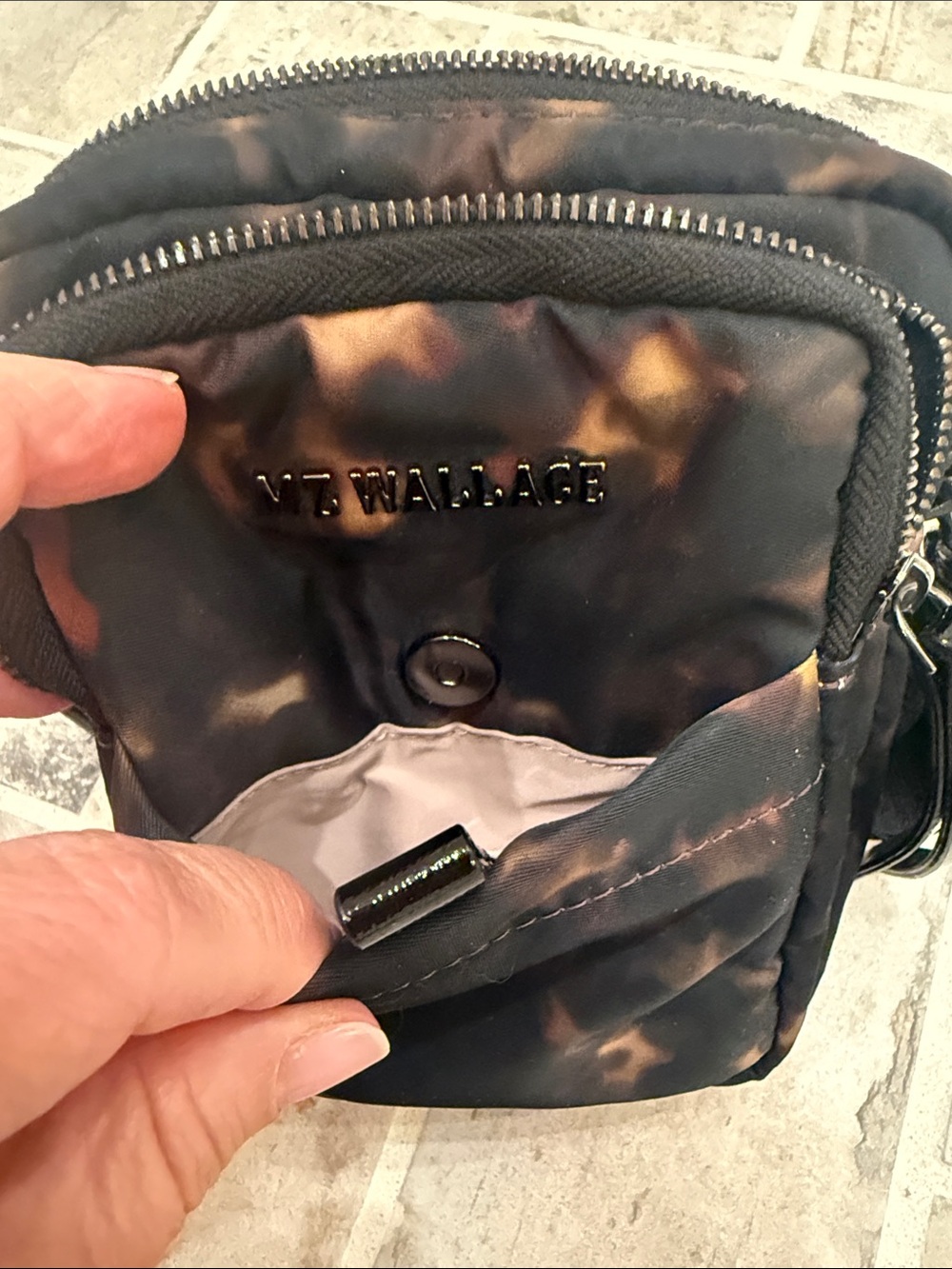 MZ Wallace Tortoise Print Crossbody Phone Bag – Black Nylon - Picture 3 of 12